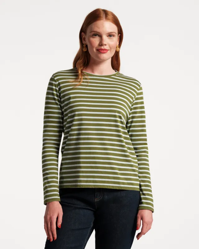 Long Sleeve Striped Tee Shirt - Olive/Light Blue sold by Frances Valentine