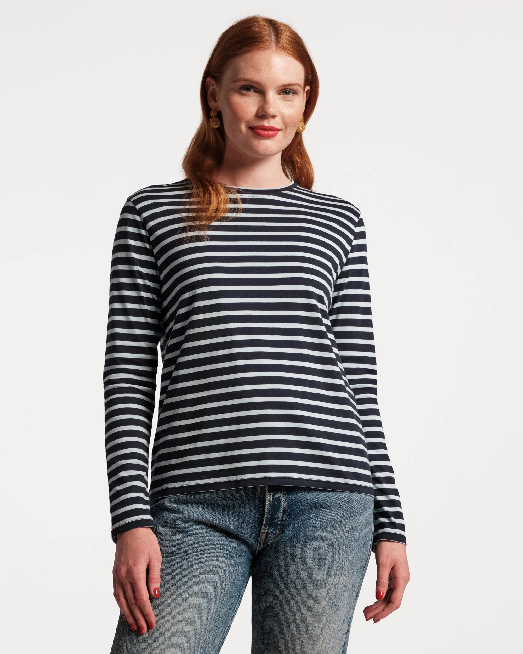 Long Sleeve Striped Tee Shirt - Navy/Light Blue sold by Frances Valentine