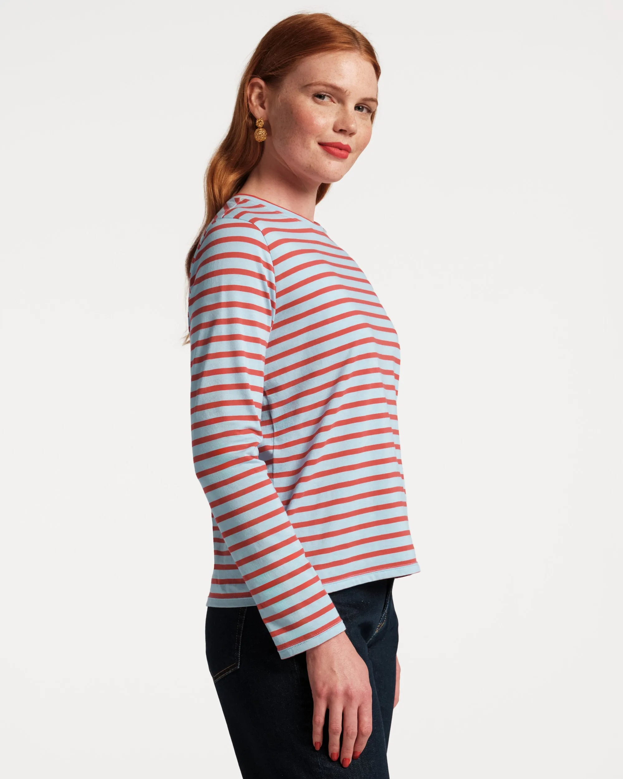 Long Sleeve Striped Tee Shirt - Light Blue/Red sold by Frances Valentine product image thumbnail 2