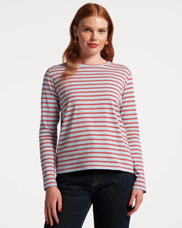 Long Sleeve Striped Tee Shirt - Light Blue/Red sold by Frances Valentine