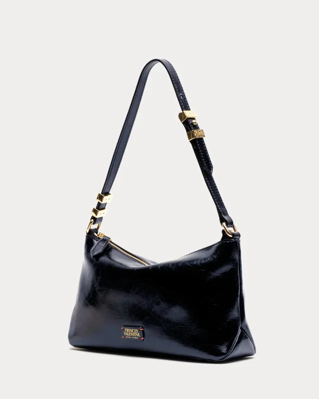 Freddie Shoulder Bag - Crinkled Leather Navy sold by Frances Valentine