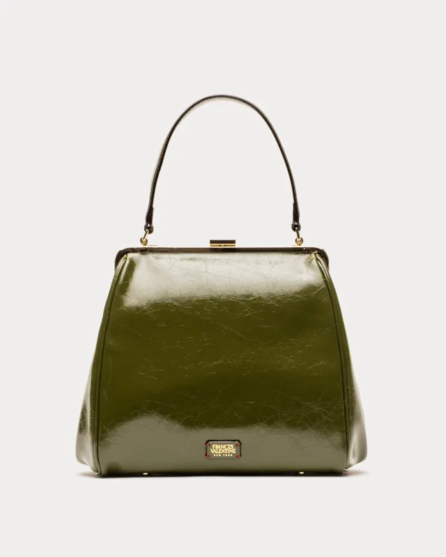 Katherine Frame Bag - Crinkled Leather Olive sold by Frances Valentine