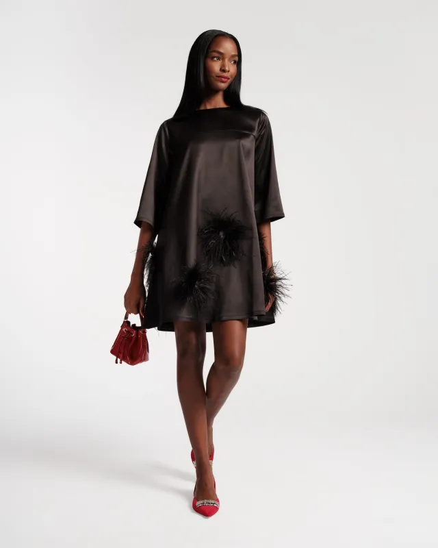 Edie Feather Mini Dress - Black/Black sold by Frances Valentine