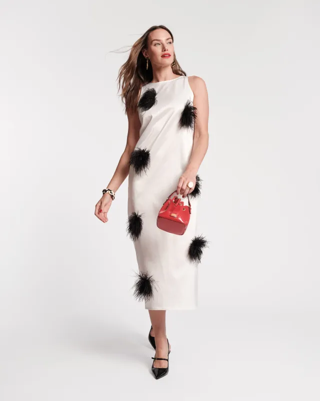 Francesca Feather Maxi Dress - Oyster/Black sold by Frances Valentine
