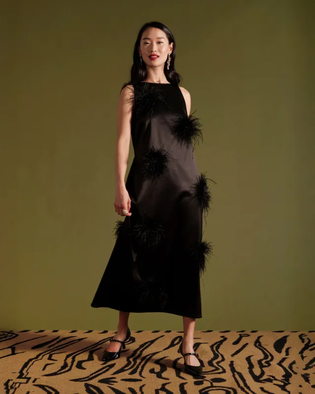 Francesca Feather Maxi Dress - Black/Black sold by Frances Valentine