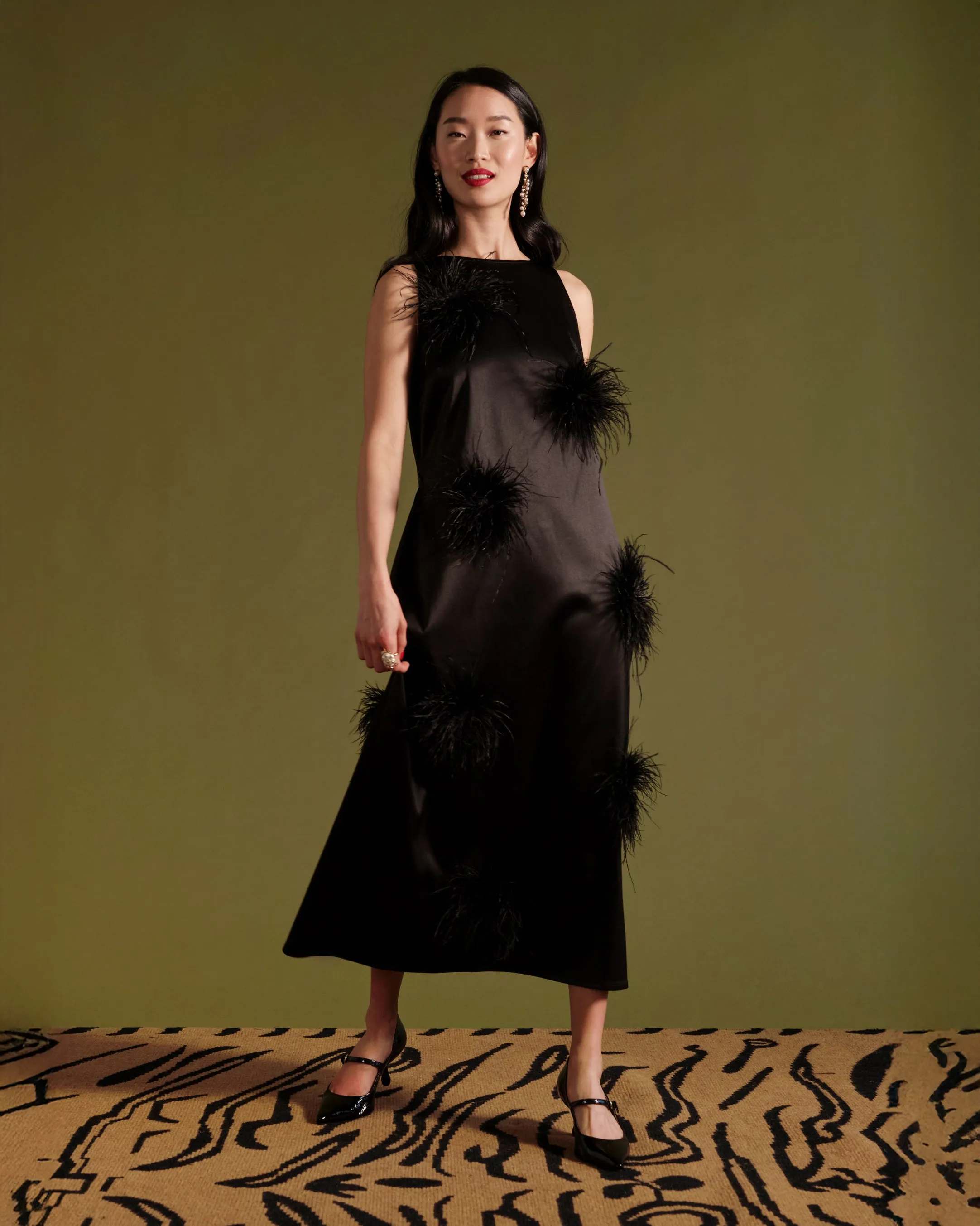 Francesca Feather Maxi Dress - Black/Black sold by Frances Valentine