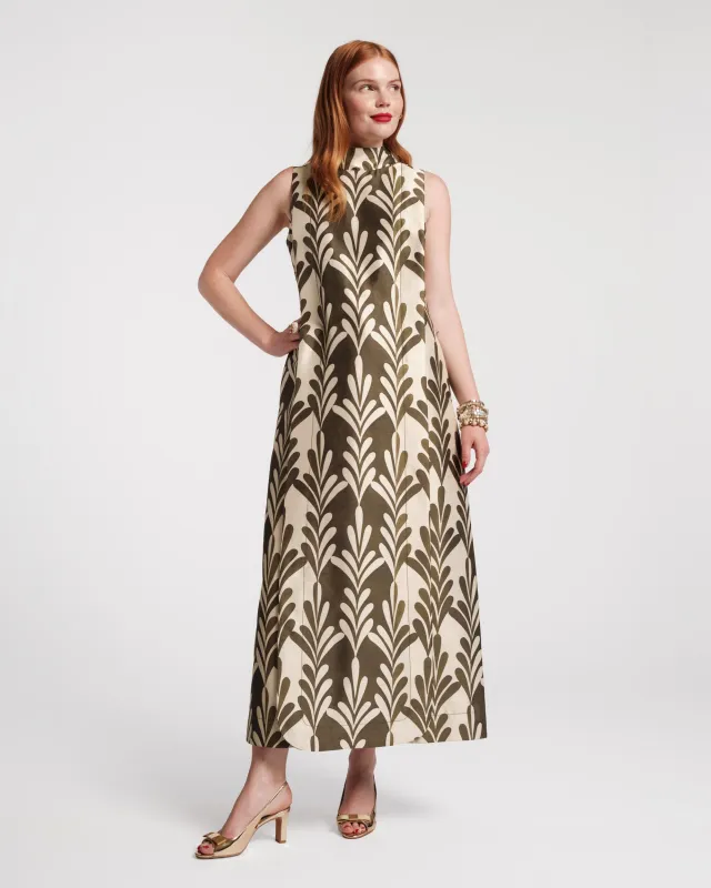 Carlyle Maxi Dress - Royal Palm Oyster/Olive sold by Frances Valentine