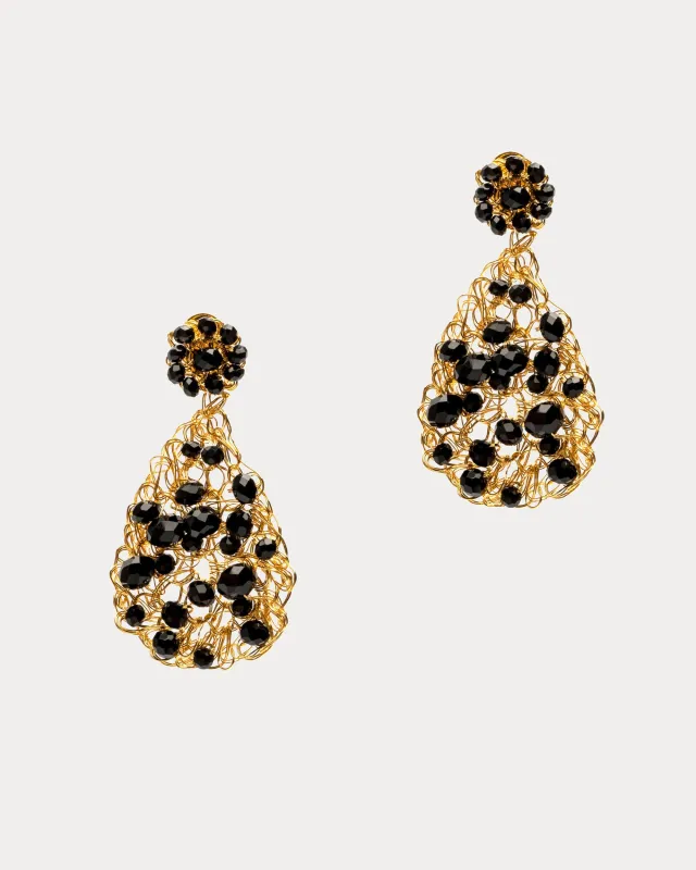 Crochet Teardrop Earring Gold Black sold by Frances Valentine