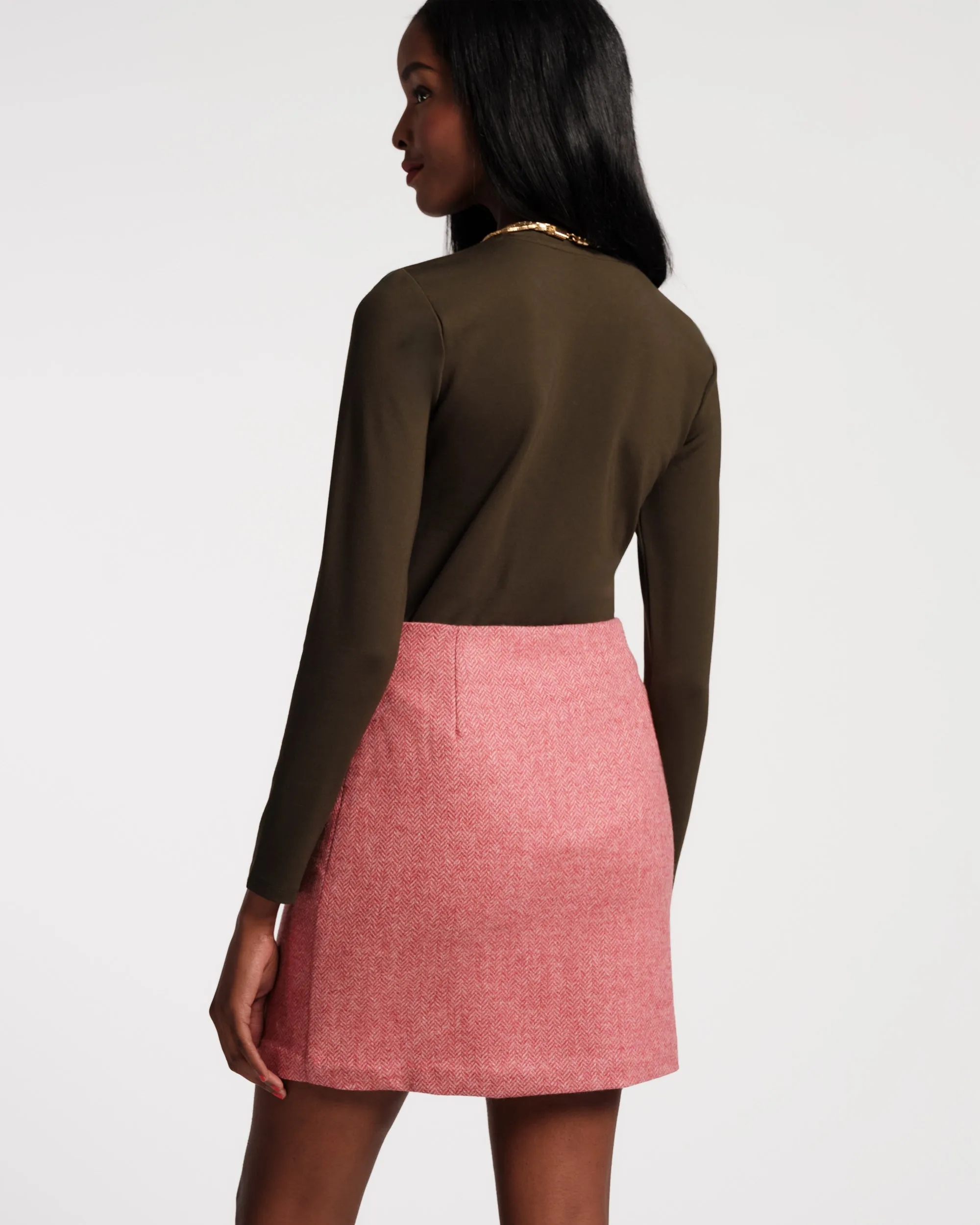 Penelope Mini Skirt - Pink Herringbone Wool Pink sold by Frances Valentine product image thumbnail 5