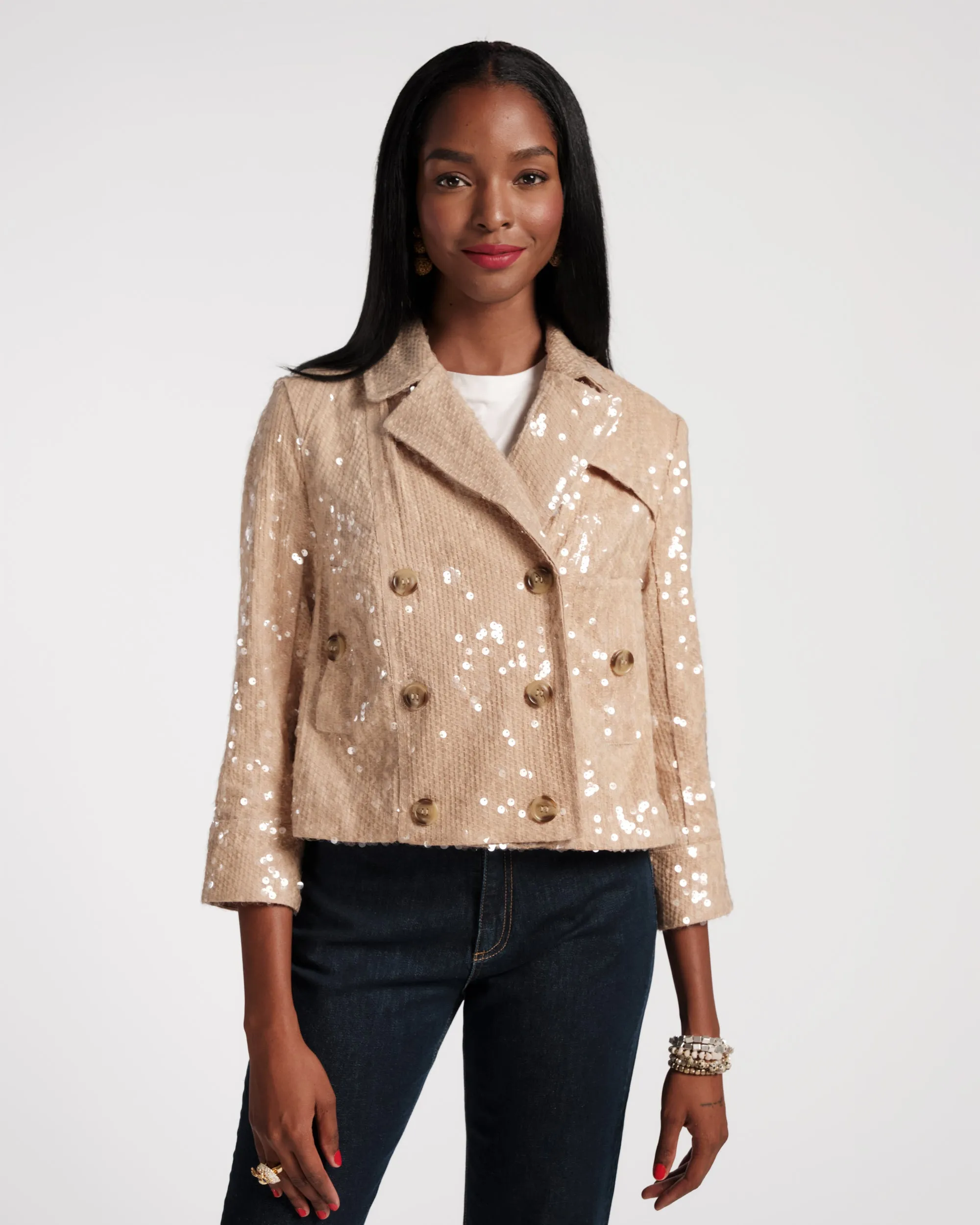 Sequin Moto Jacket - Champagne sold by Frances Valentine product image thumbnail 3
