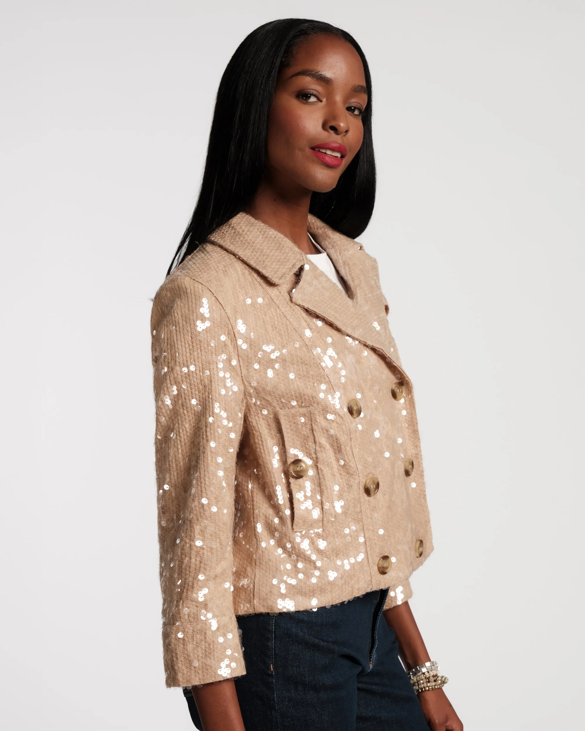Sequin Moto Jacket - Champagne sold by Frances Valentine product image thumbnail 4