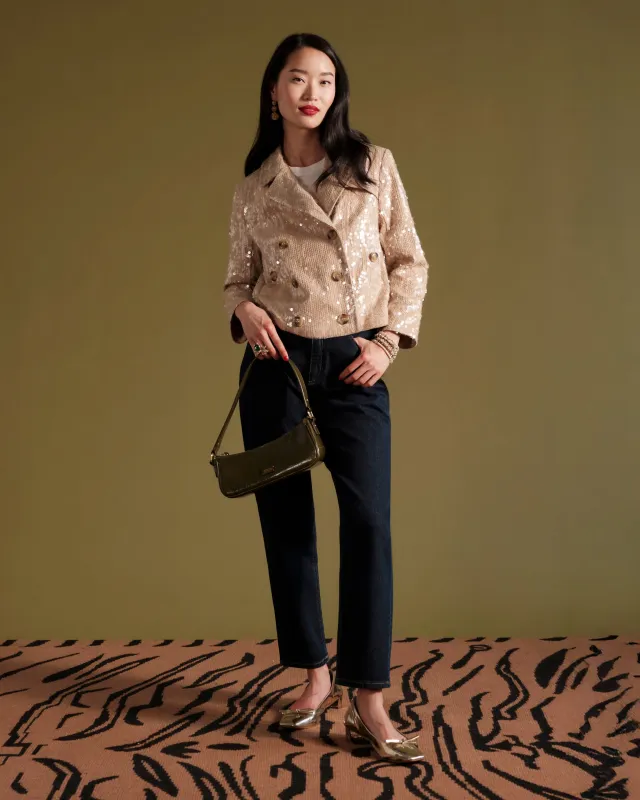 Sequin Moto Jacket - Champagne sold by Frances Valentine