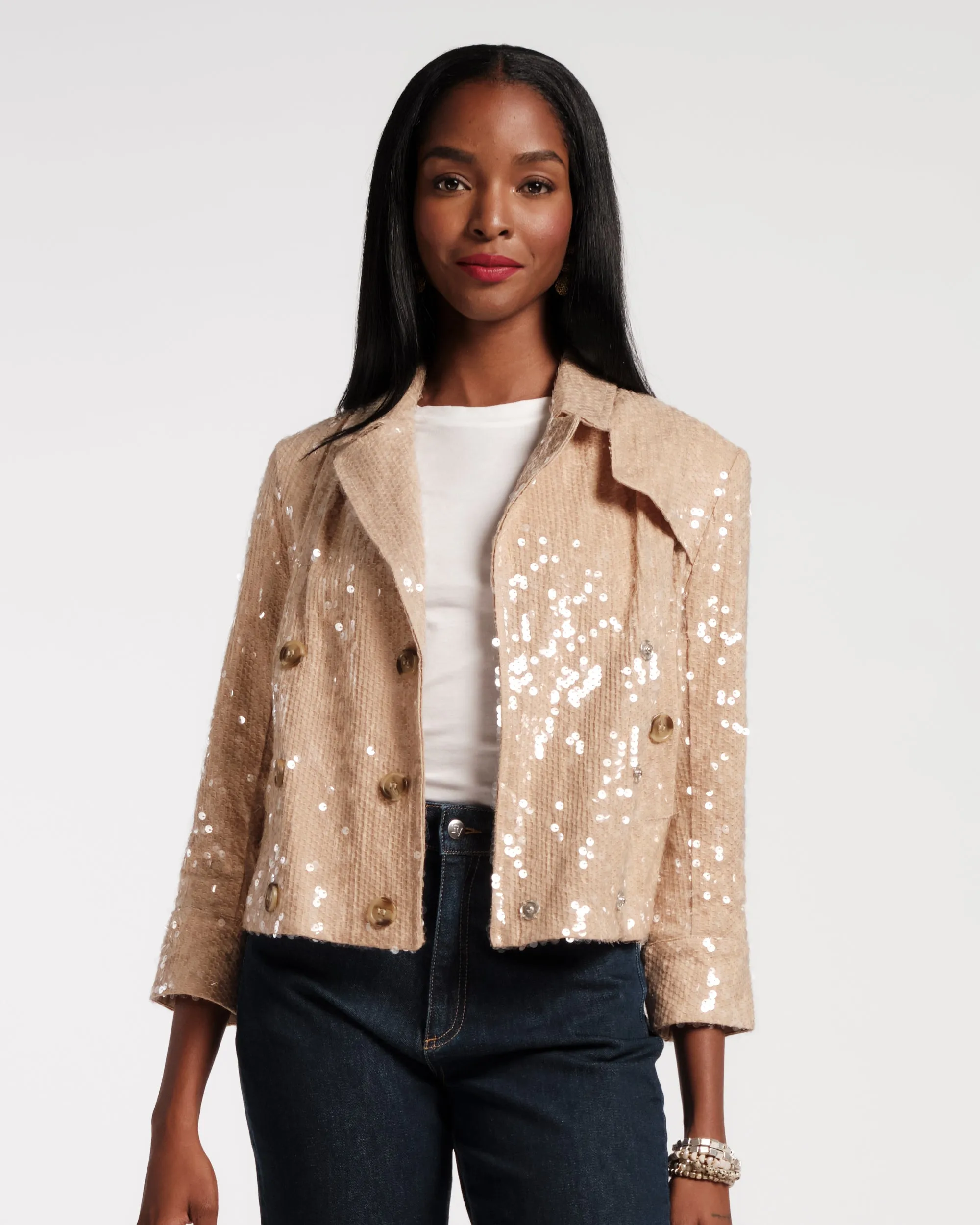 Sequin Moto Jacket - Champagne sold by Frances Valentine product image thumbnail 2