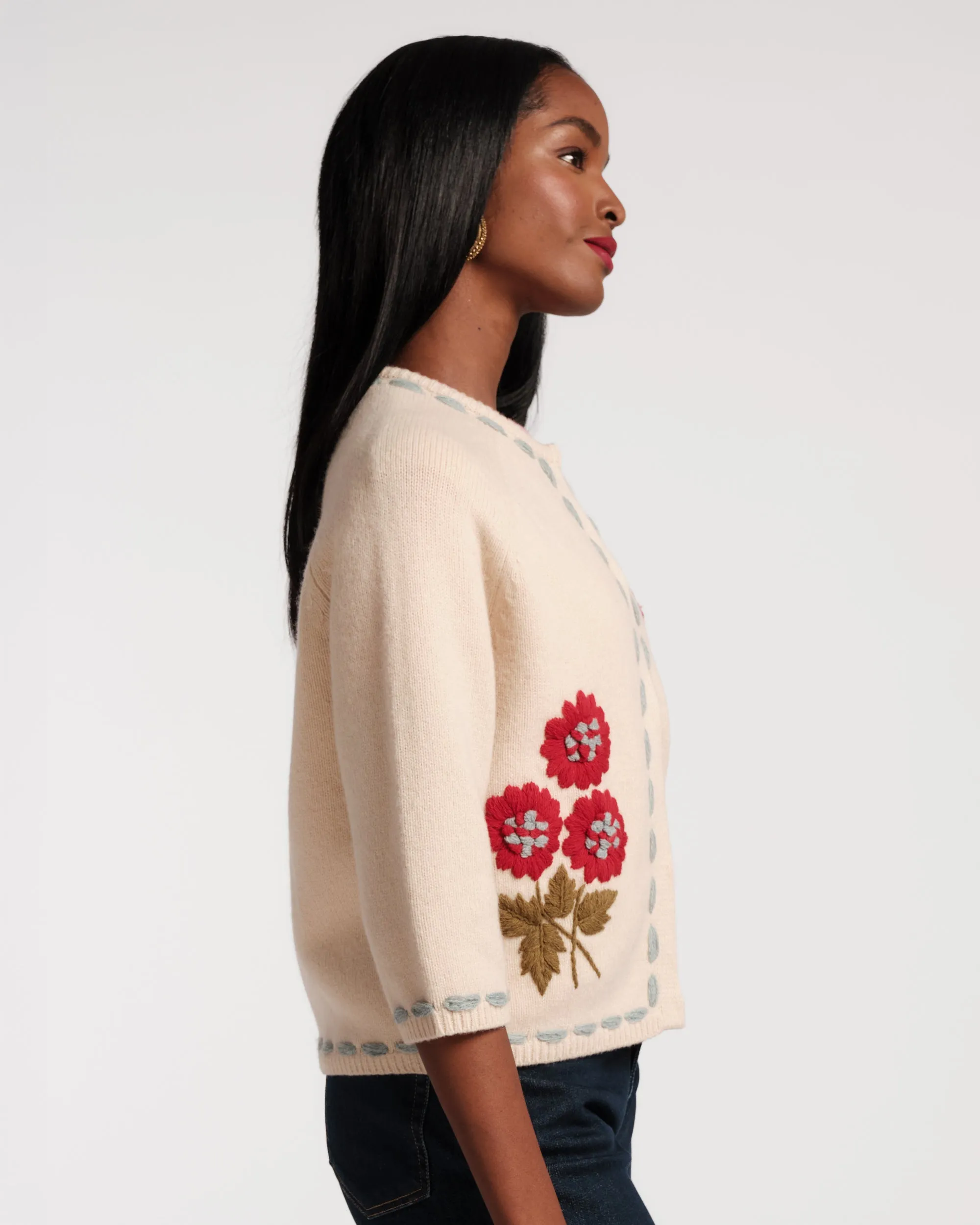 Blanket Stitch Border Cardi - Floating Floral sold by Frances Valentine product image thumbnail 5