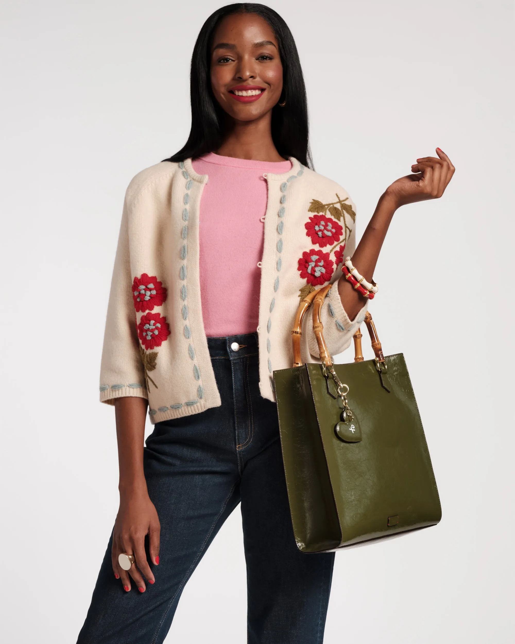 Blanket Stitch Border Cardi - Floating Floral sold by Frances Valentine product image thumbnail 4