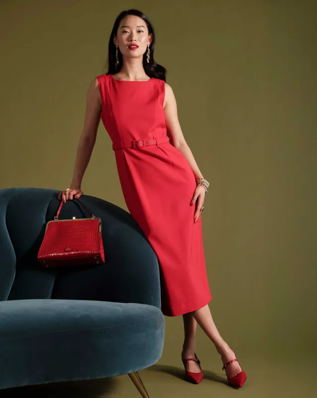 Audrey Belted Midi Dress - Red sold by Frances Valentine
