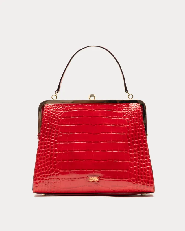 Jackie Frame Bag - Croc Emboss Leather Red sold by Frances Valentine