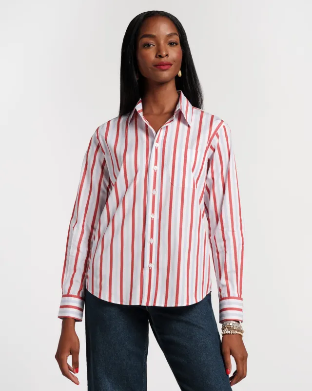 Perfect Button Down - Stripe Oyster/Red/Light Blue sold by Frances Valentine