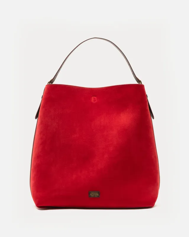 Hunter Suede Hobo - Cherry Red sold by Frances Valentine
