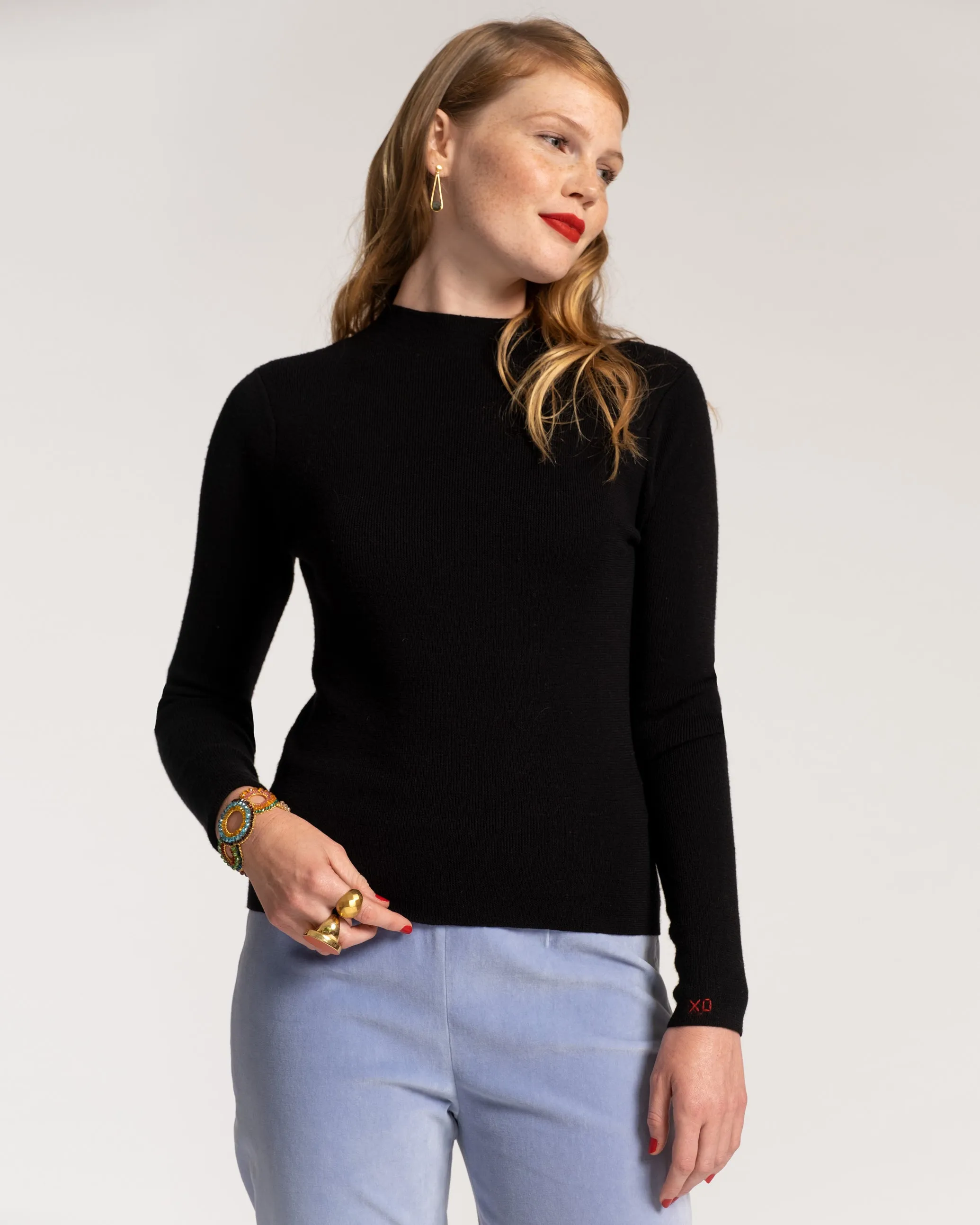 Marie Long Sleeve Cotton Sweater - Black sold by Frances Valentine