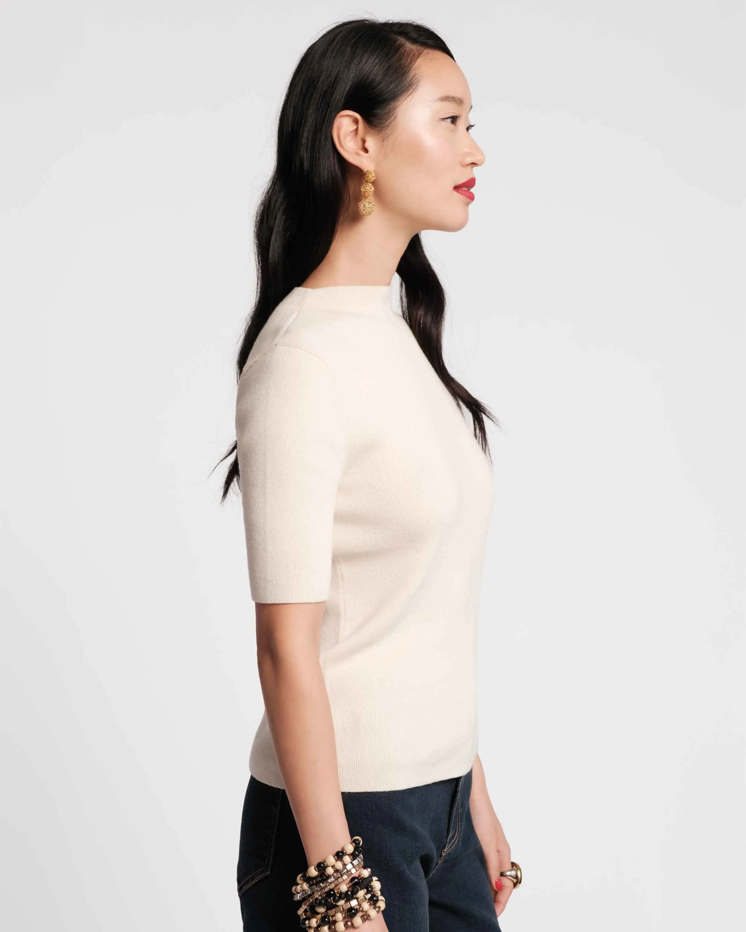 Marie Cotton Short Sleeve Sweater - Oyster sold by Frances Valentine product image thumbnail 2