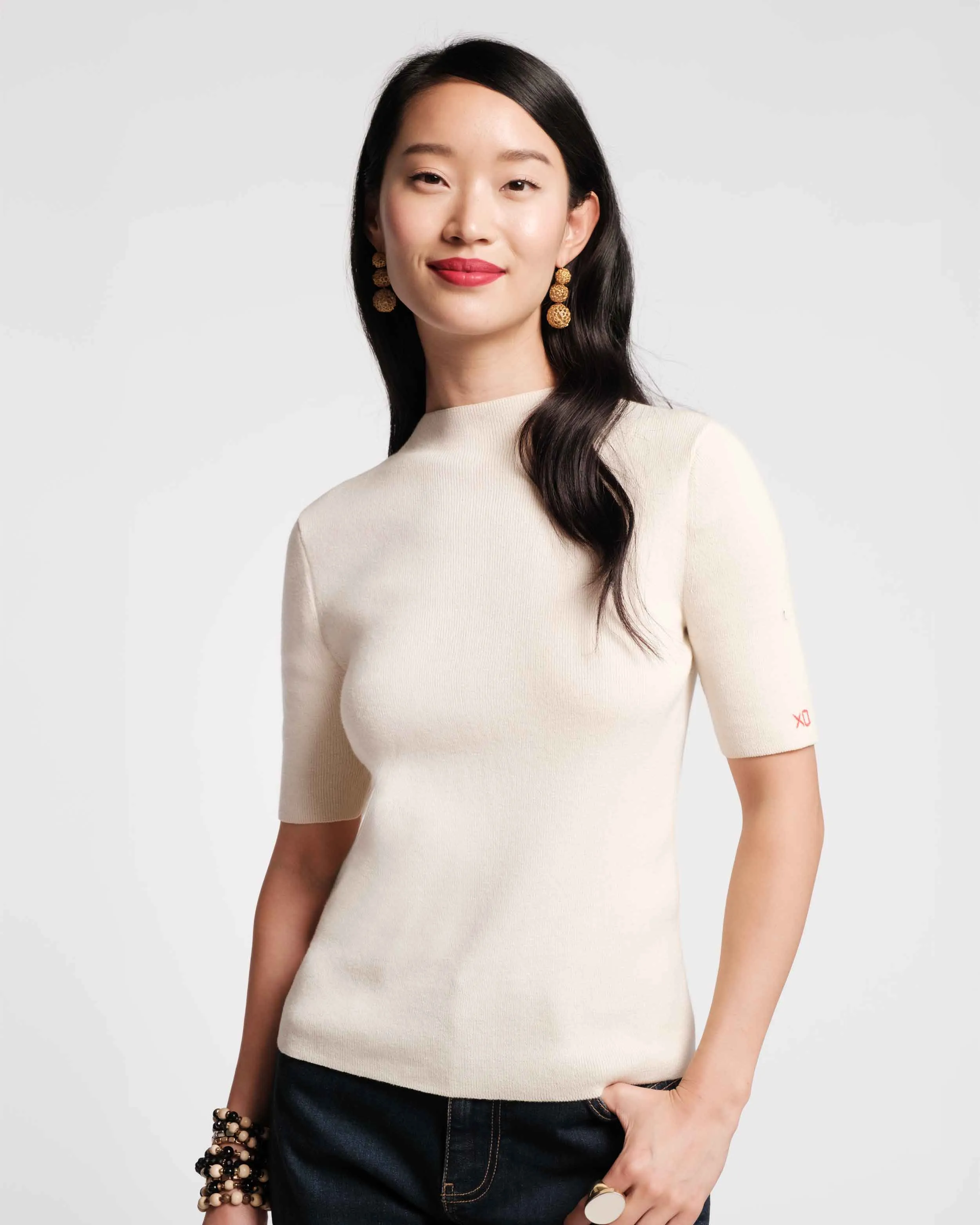 Marie Cotton Short Sleeve Sweater - Oyster sold by Frances Valentine