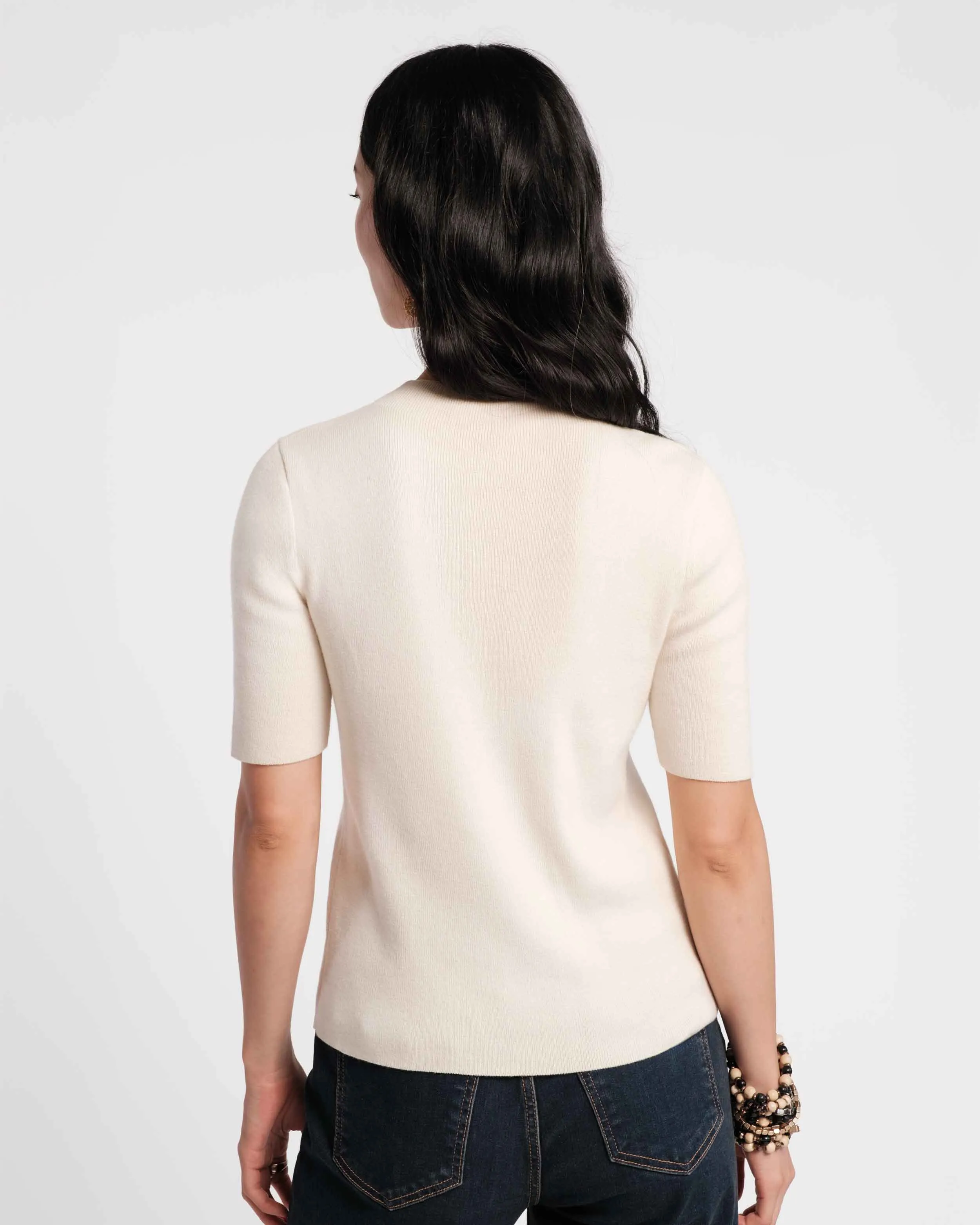 Marie Cotton Short Sleeve Sweater - Oyster sold by Frances Valentine product image thumbnail 3