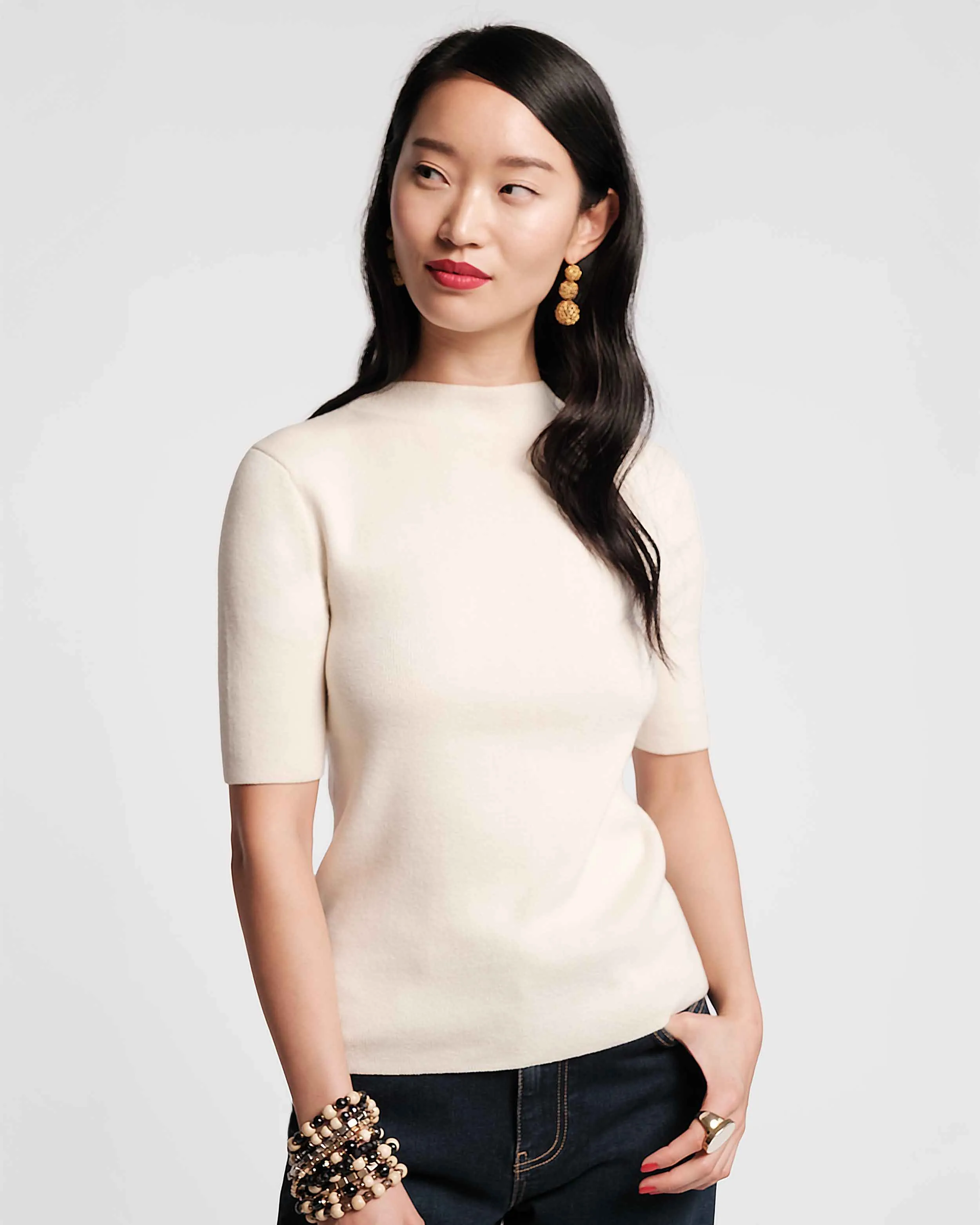 Marie Cotton Short Sleeve Sweater - Oyster sold by Frances Valentine product image thumbnail 4