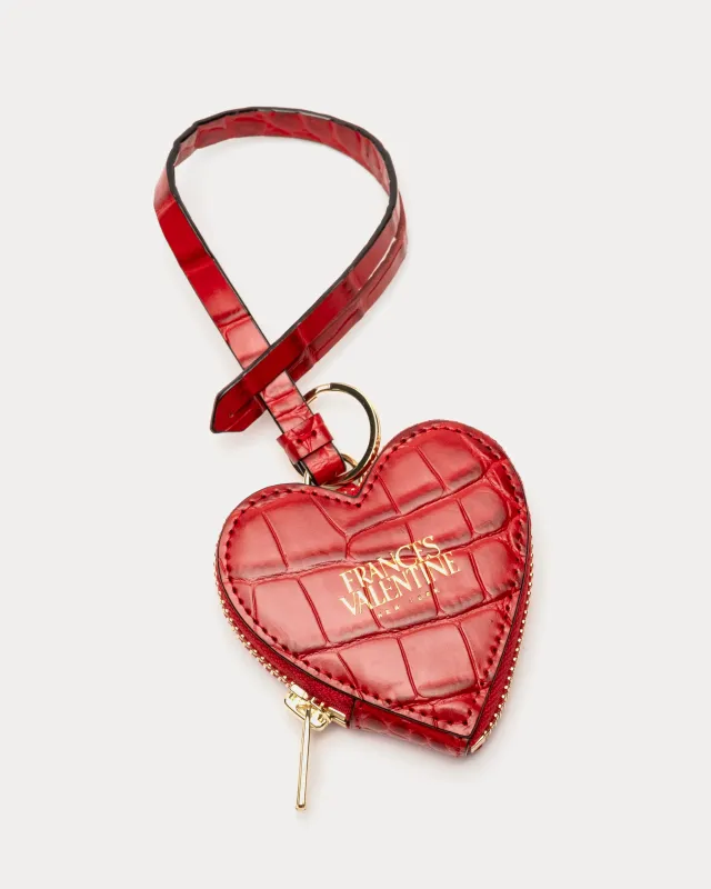 Heart Keychain Charm - Croc Embossed Leather Red sold by Frances Valentine