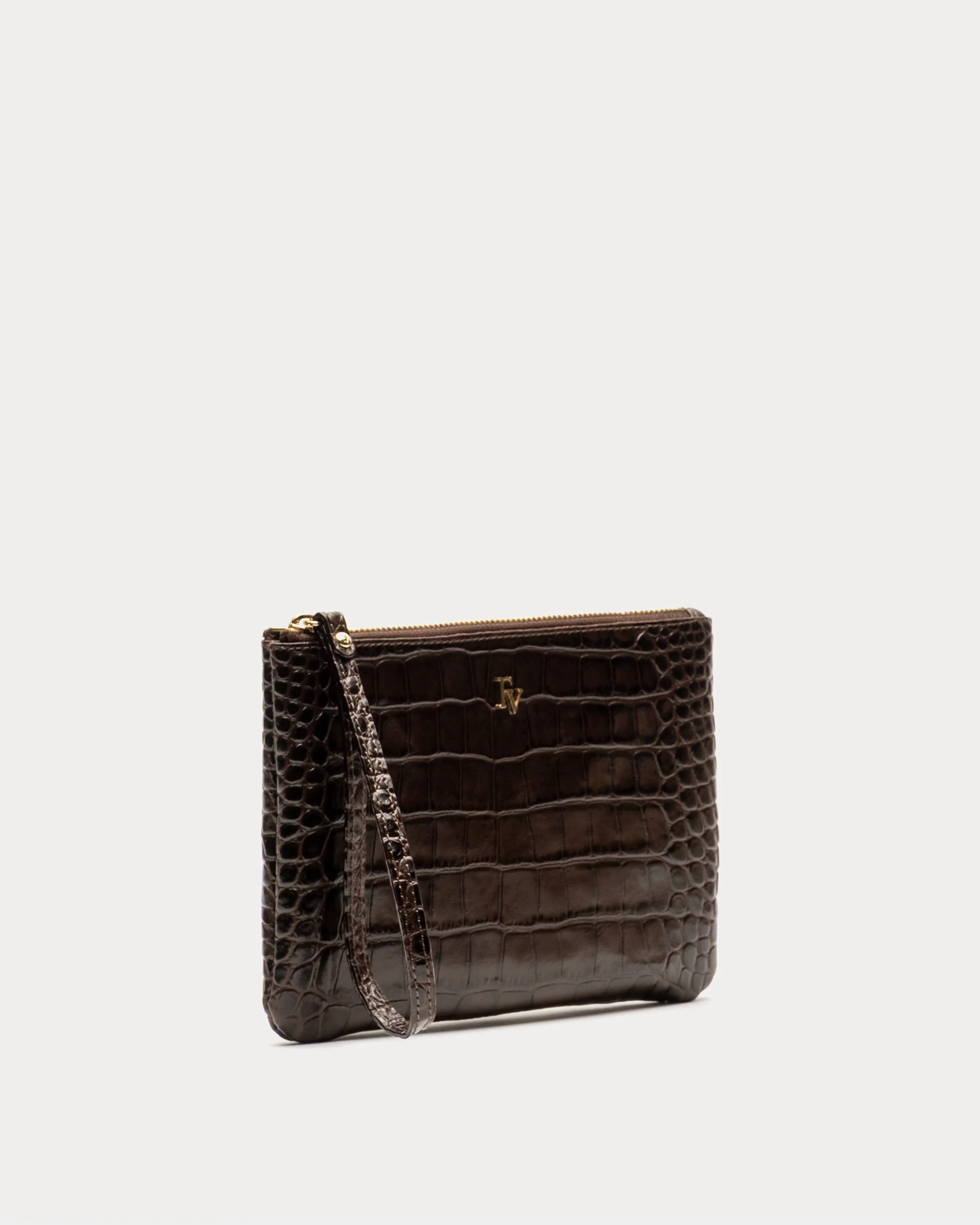 Embossed Croc Wristlet - Chocolate sold by Frances Valentine product image thumbnail 2