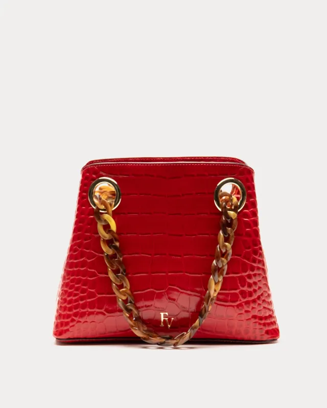 Skip Tote - Embossed Croc Leather Red sold by Frances Valentine