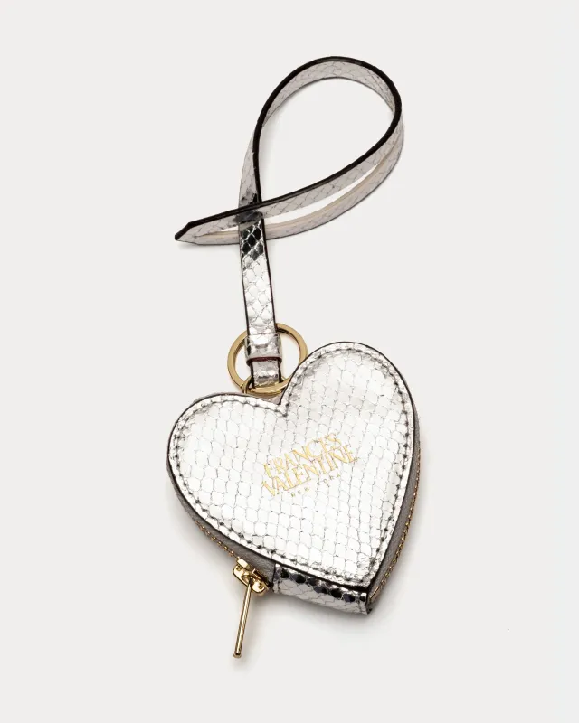 Heart Keychain Charm - Metallic Snake Print Silver sold by Frances Valentine