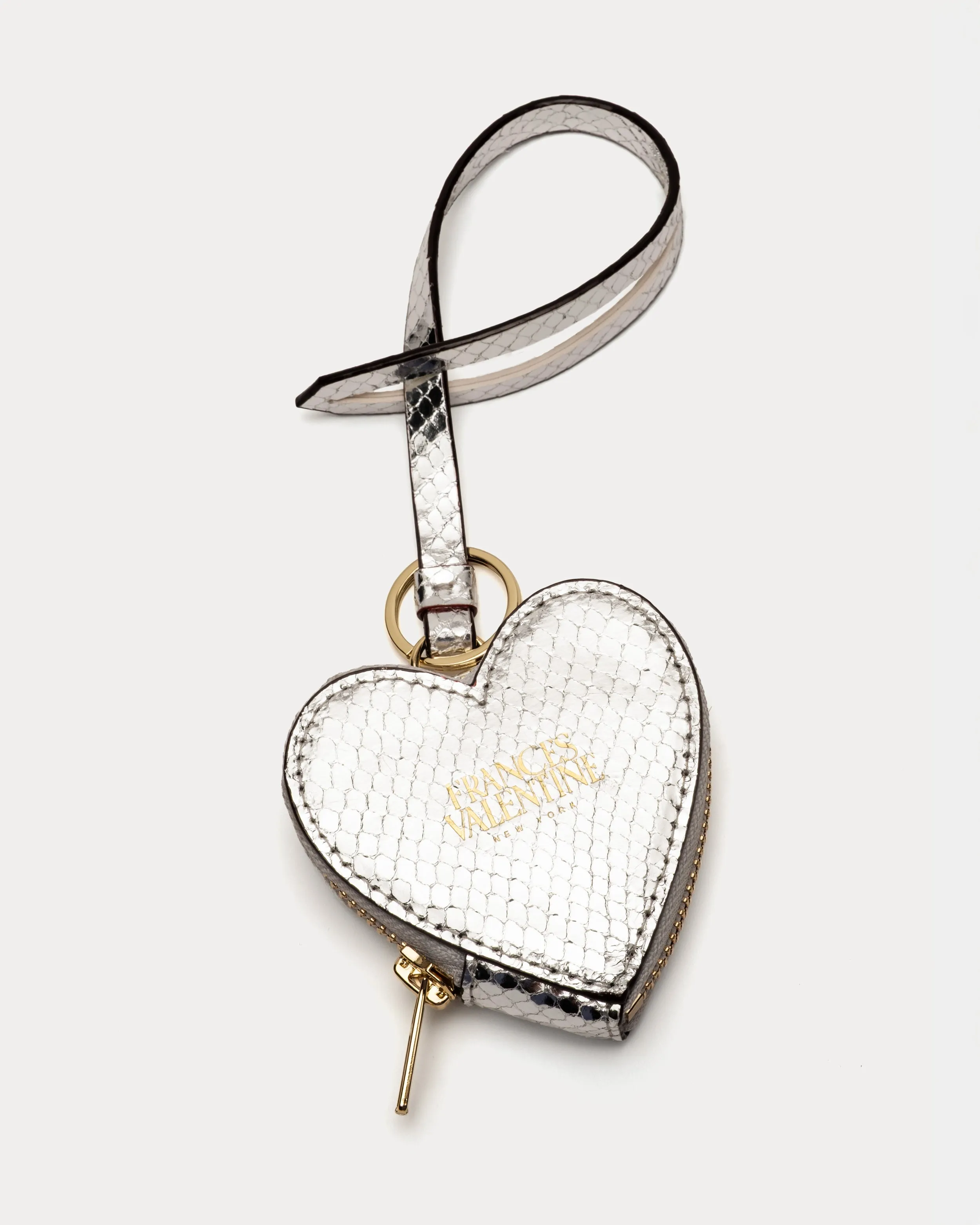 Heart Keychain Charm - Metallic Snake Print Silver sold by Frances Valentine