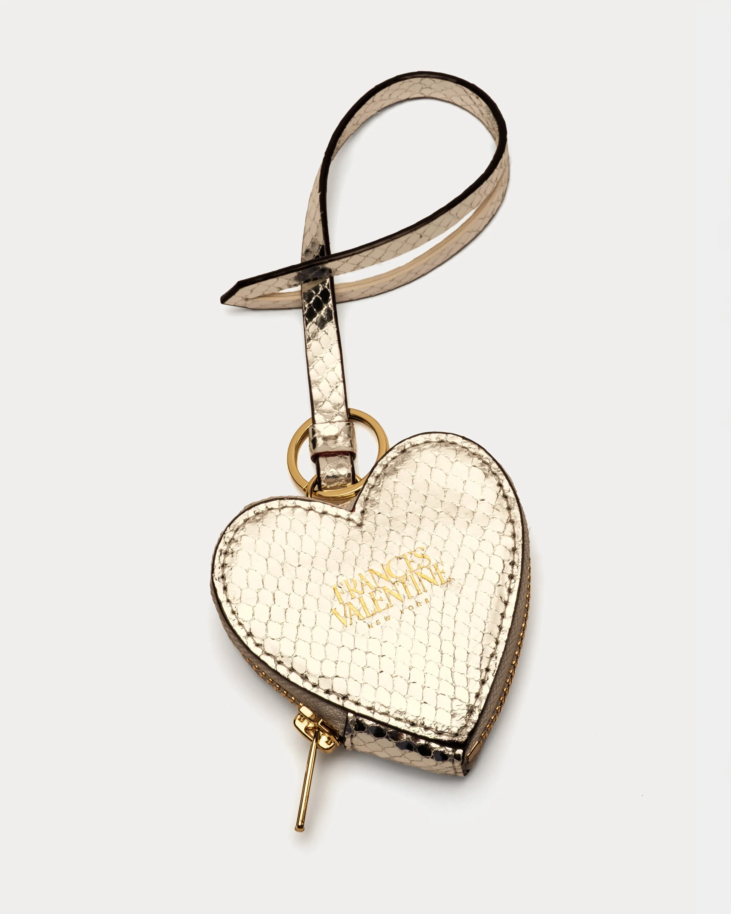 Heart Keychain Charm - Metallic Snake Print Gold sold by Frances Valentine