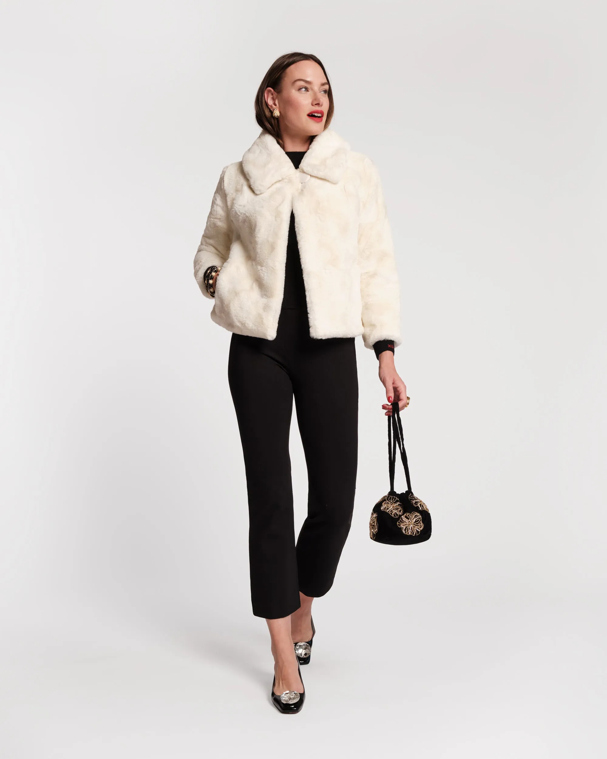 Velvet Pouf Bag Floral Embroidery - Black/Gold sold by Frances Valentine product image thumbnail 2