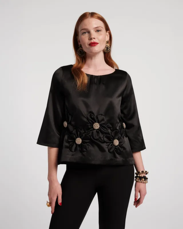 Edie Flower Top - Black sold by Frances Valentine