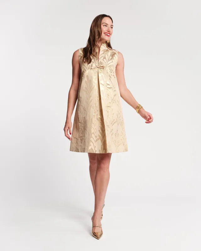 Tabitha Mini Dress - Royal Palm Jacquard Gold sold by Frances Valentine