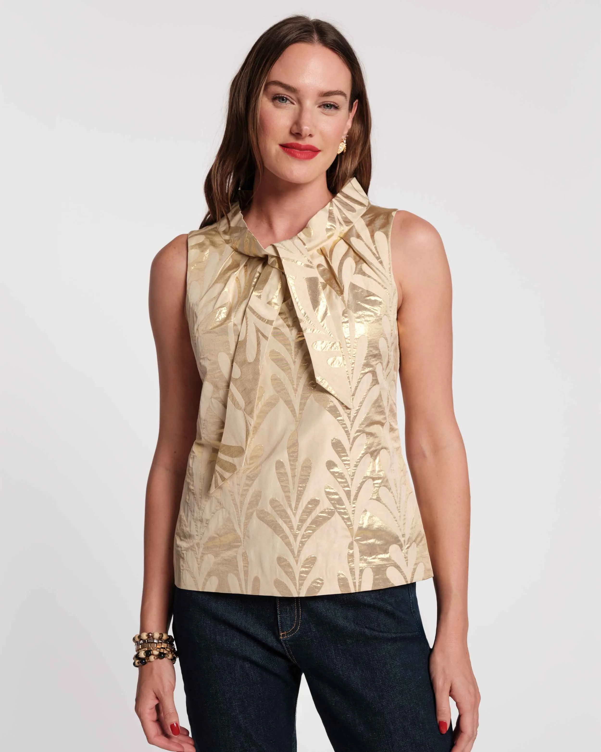 Millie Top - Royal Palm Jacquard Gold sold by Frances Valentine