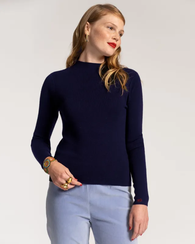 Marie Long Sleeve Cotton Sweater - Navy sold by Frances Valentine
