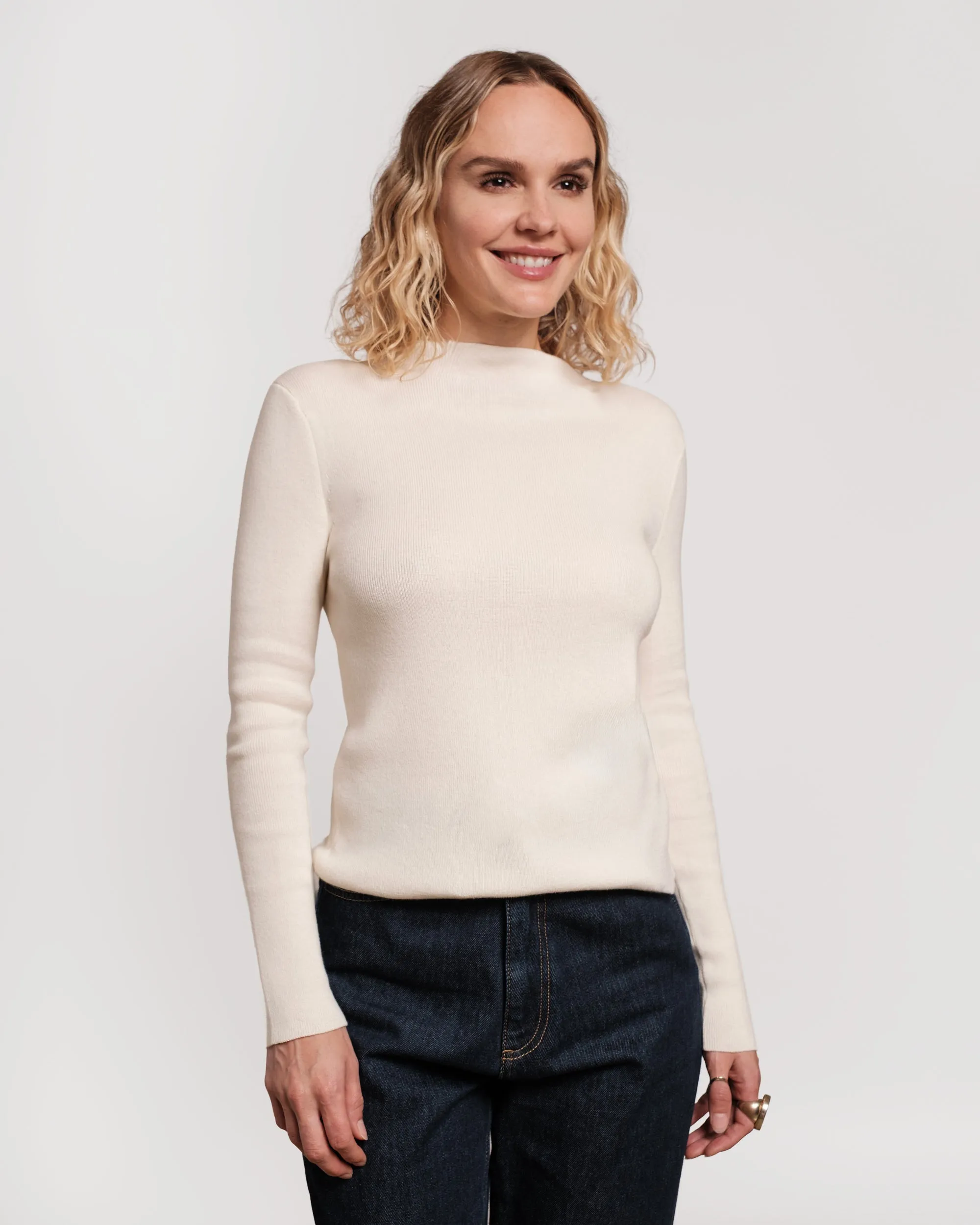 Marie Long Sleeve Cotton Sweater - Oyster sold by Frances Valentine