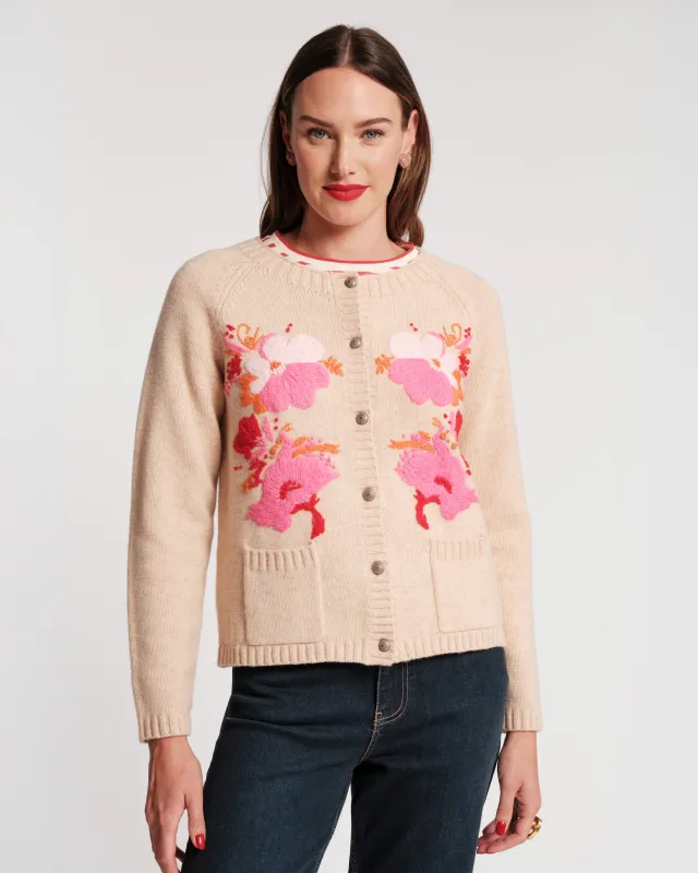 Wool Tulip Bouquet Cardigan - Pink sold by Frances Valentine