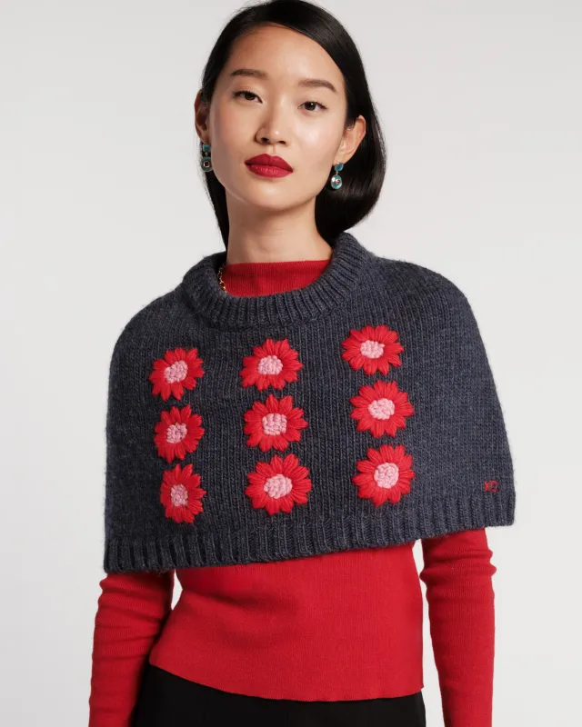 Emma Embroidered Flower Shrug - Navy sold by Frances Valentine