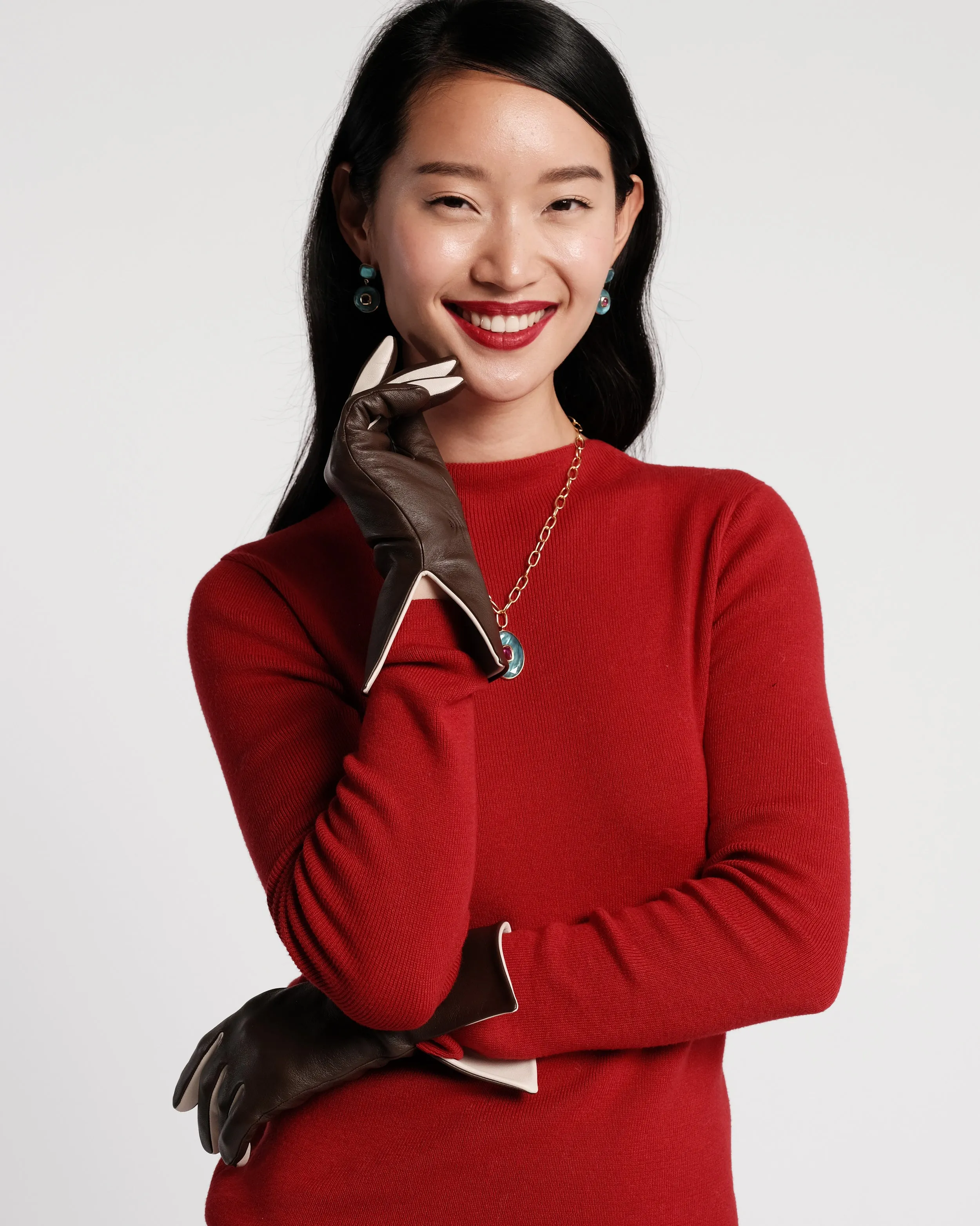 Deep V Leather Glove - Brown sold by Frances Valentine