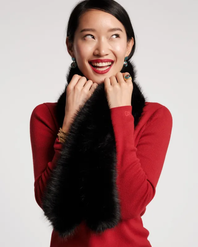 Faux Fur Pull Through Scarf - Black sold by Frances Valentine