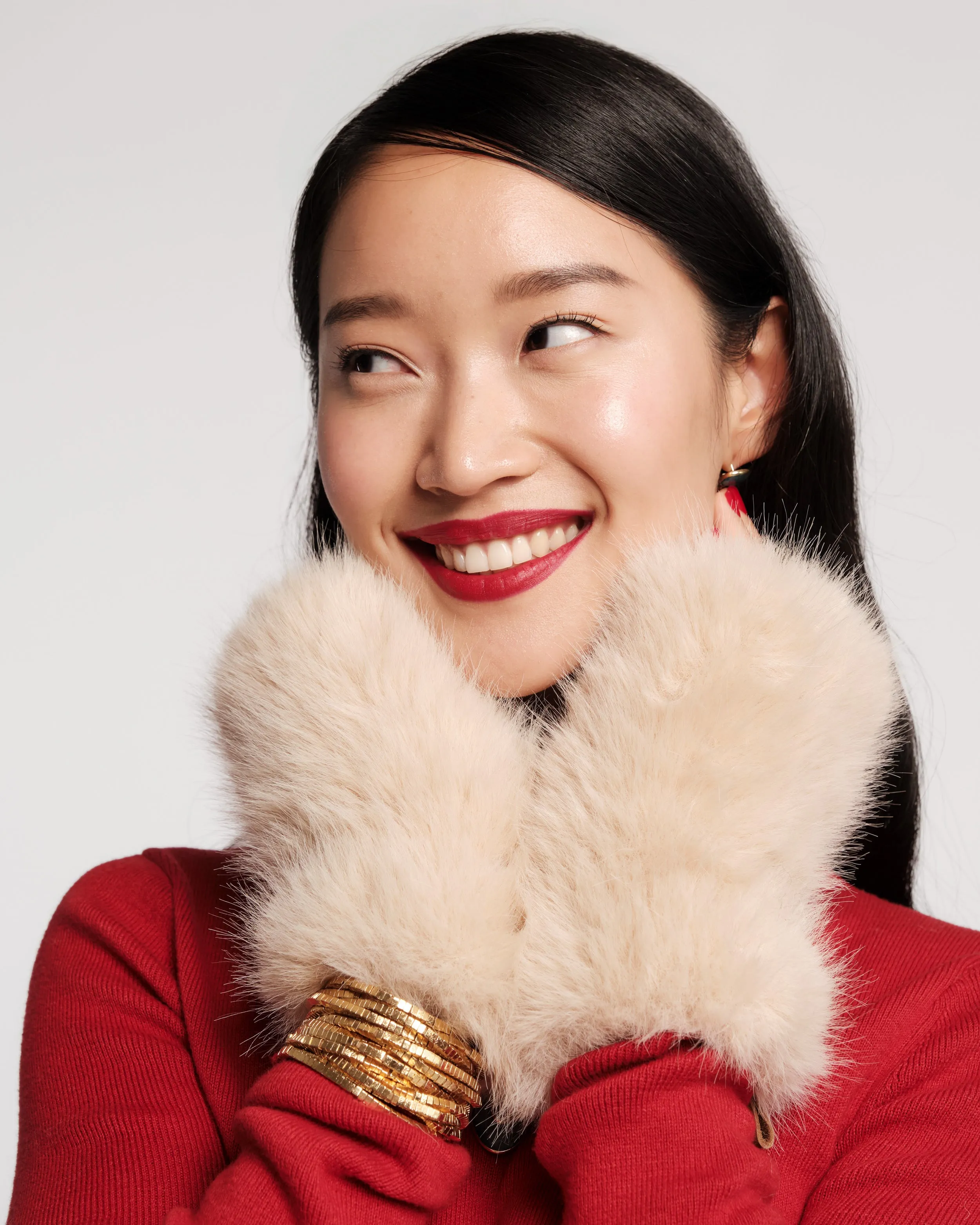 Faux Fur Fingerless Glove - Oyster sold by Frances Valentine