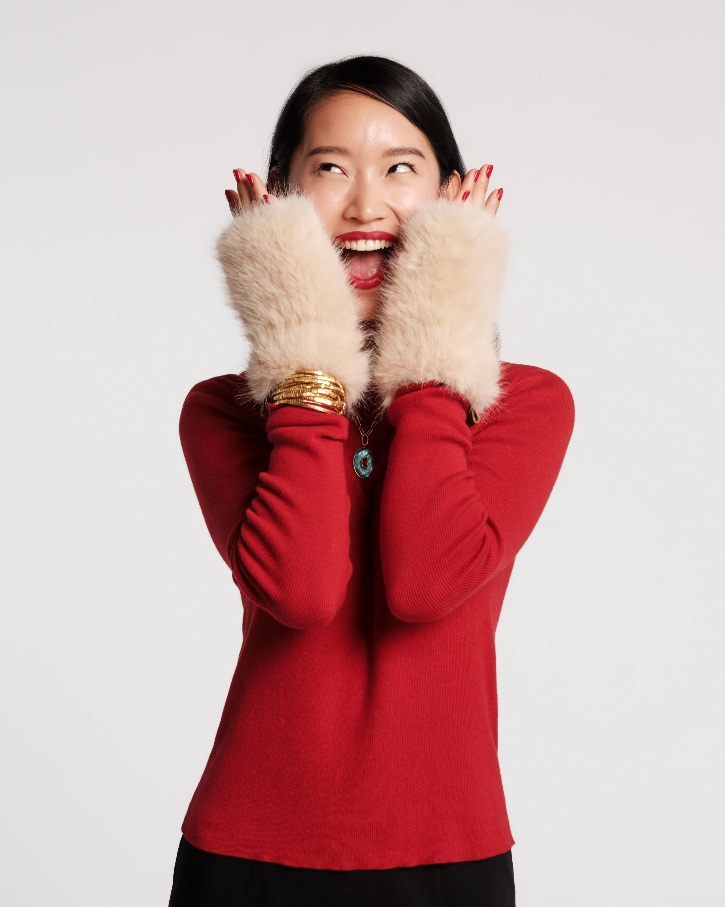 Faux Fur Fingerless Glove - Oyster sold by Frances Valentine product image thumbnail 2