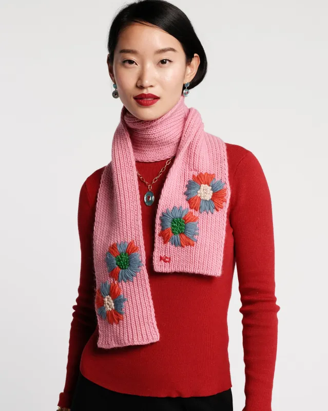 Embroidered Knit Scarf - Pink sold by Frances Valentine