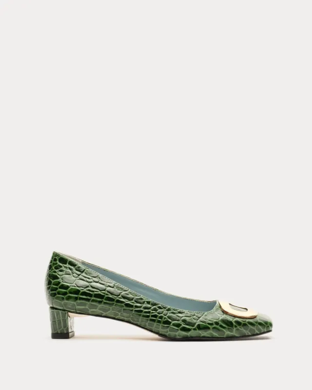 Mary Mini Block Heel Croc Embossed made by Frances Valentine