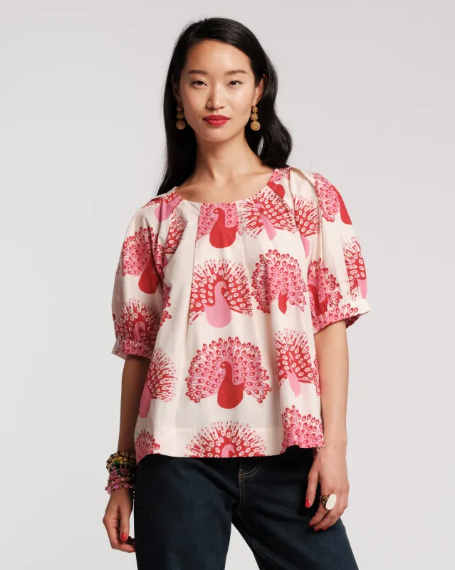 Zonda Top Peacock Pair Cotton Poplin Oyster/Multi sold by Frances Valentine