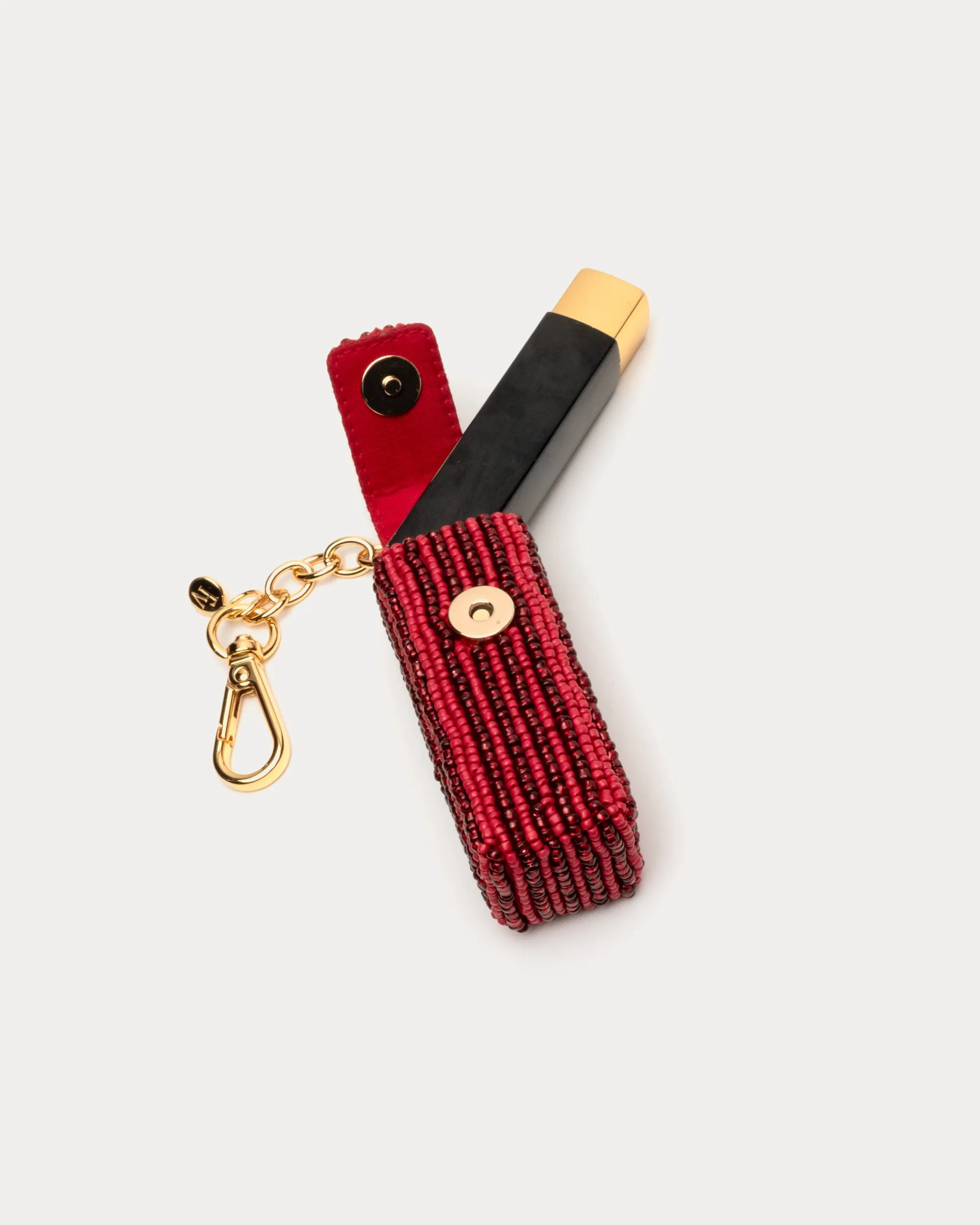 Lipstick Holder Keychain Bead Leather Red OS sold by Frances Valentine product image thumbnail 2